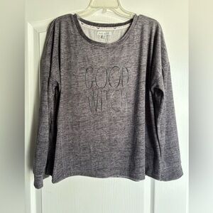 Rae Dunn good witch top gray women’s size large long sleeve shirt fleecy